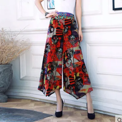 Весна-лето 2017 брюки с принтом женские элегантные высокой талией широкие