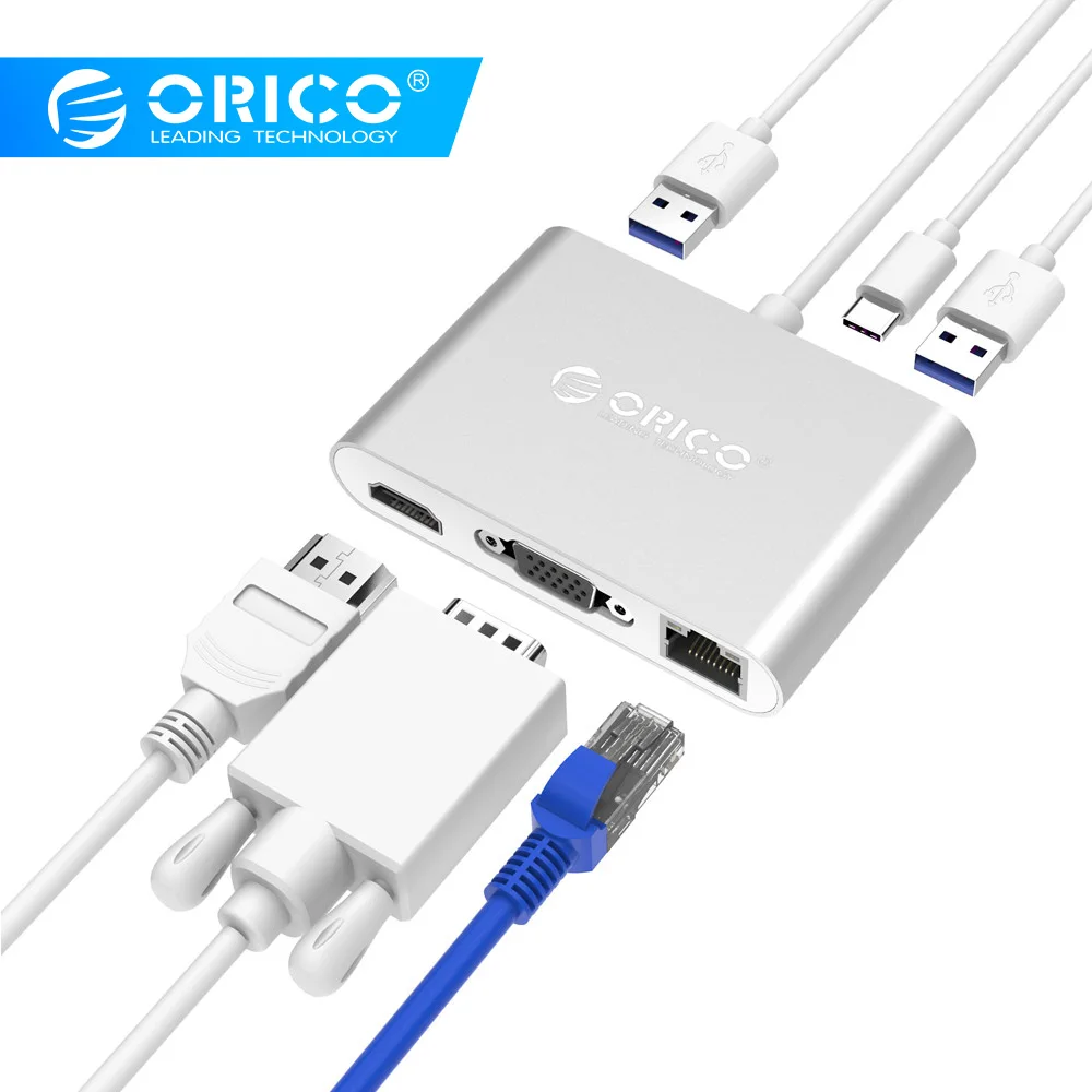 ORICO USB C концентратор тип-c к мульти USB3.0 HDMI/VGA/RJ45/SD TF кардридер разветвитель PD зарядный адаптер док-станция для ноутбука Macbook Pro