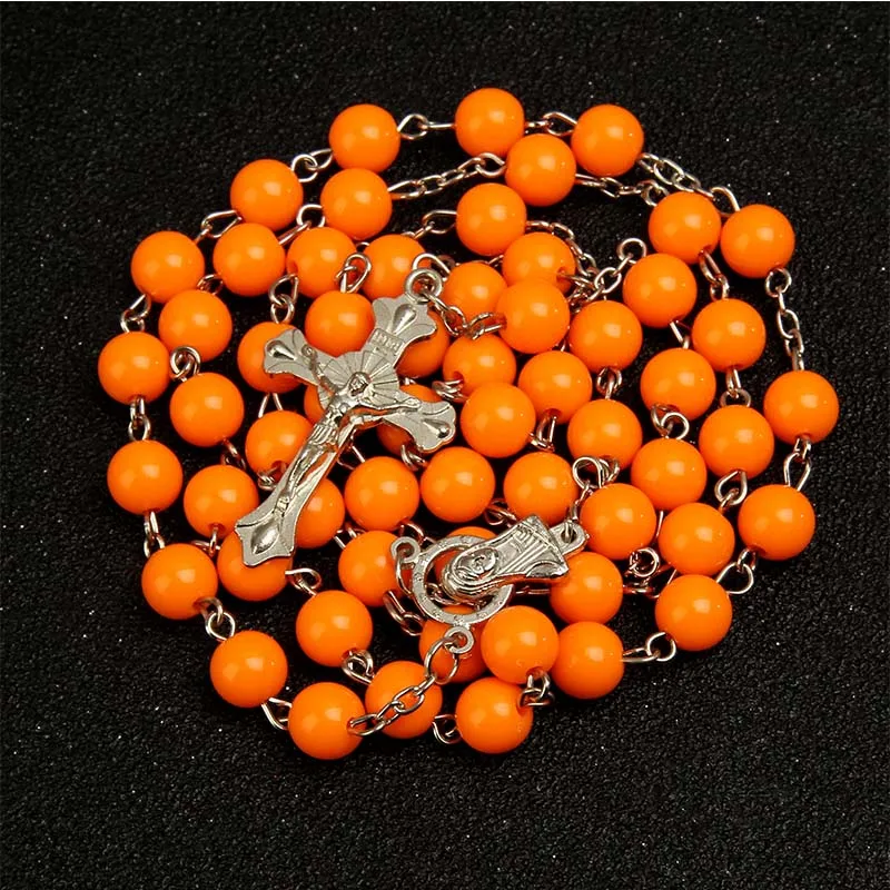 Ожерелье с искусственными бусинами 8 мм мужское ожерелье подвеской крестом для