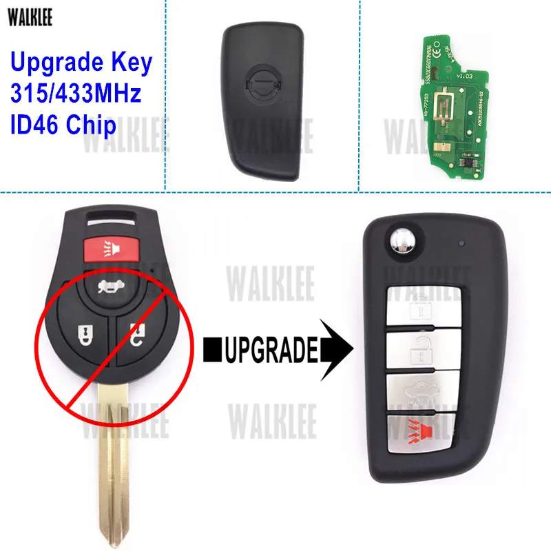WALKLEE ключ без ключа для входа Nissan Remote Maxima Micra Navara Sylphy Pulsar Tiida Sunny X Trail дверной