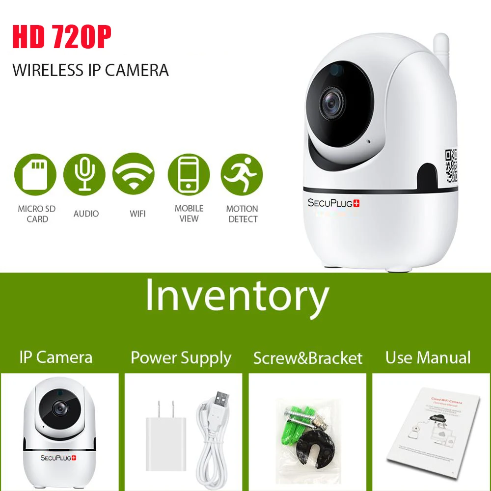 

720P Mini wifi IP Dome Camera Auto Tracking Baby Monitor Wifi Pan Tilt 3.6mm Two-way Audio TF Card Slot Night Vision IP Camera