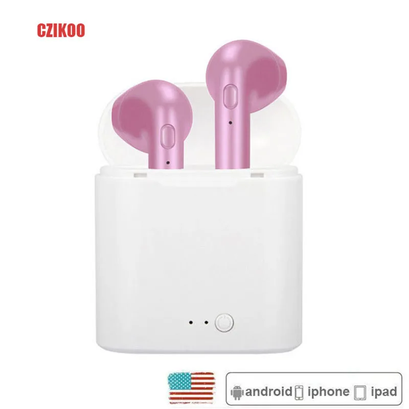 rose gold with box Беспроводные наушники Bluetooth i7s в ухо стерео наушники с зарядным устройством pk i11 i14 i12 tws для Android Apple iPhone 7 аурикулярная - Цвет: rose gold with box