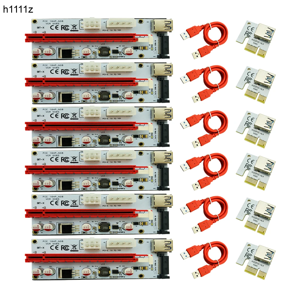 

6pcs/lot PCI-E PCI E 1x to 16x Mining Machine Enhanced Extender 008C Riser Card Adapter 60cm Power Cable for Bitcoin BTC Miner