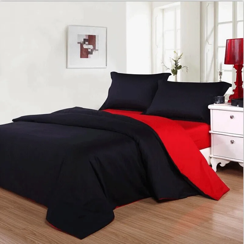 black and red XYZLS США/AU/Королева Великобритании прочные постельные принадлежности набор черный, розовый, белый, серый, красный, хаки хлопок постельное белье 3 шт./компл. двойной полный король постельные принадлежности комплект - Цвет: black and red