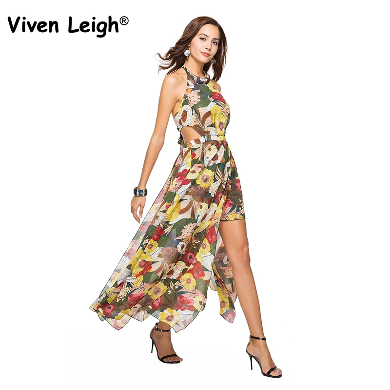 Viven leigh Элегантный Симпатичные шифон Холтер Танк платье Праздник Boho Летний пляж