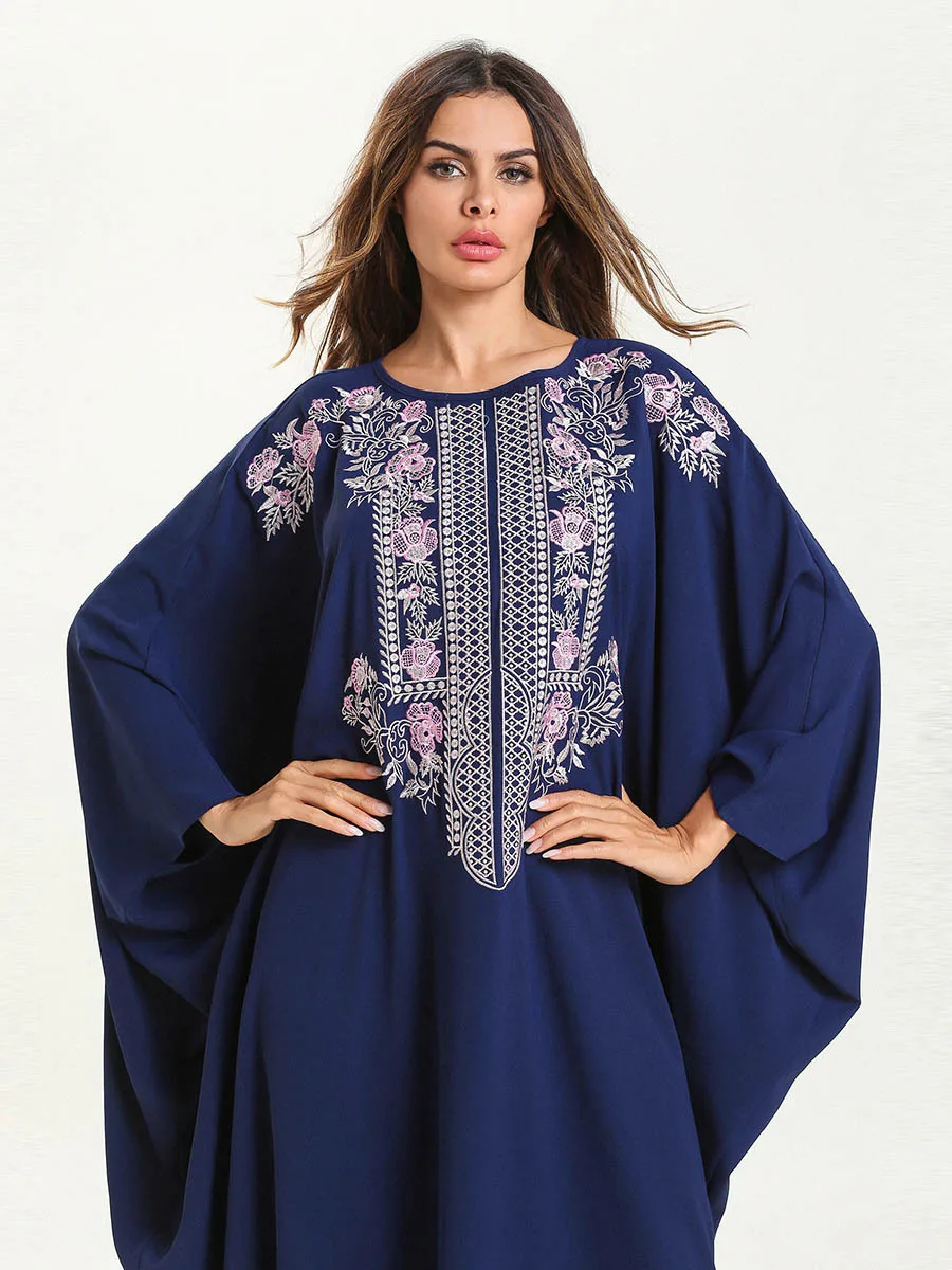 Роскошные вышитые турецкого исламского Костюмы Ice Silk изящный темно синий
