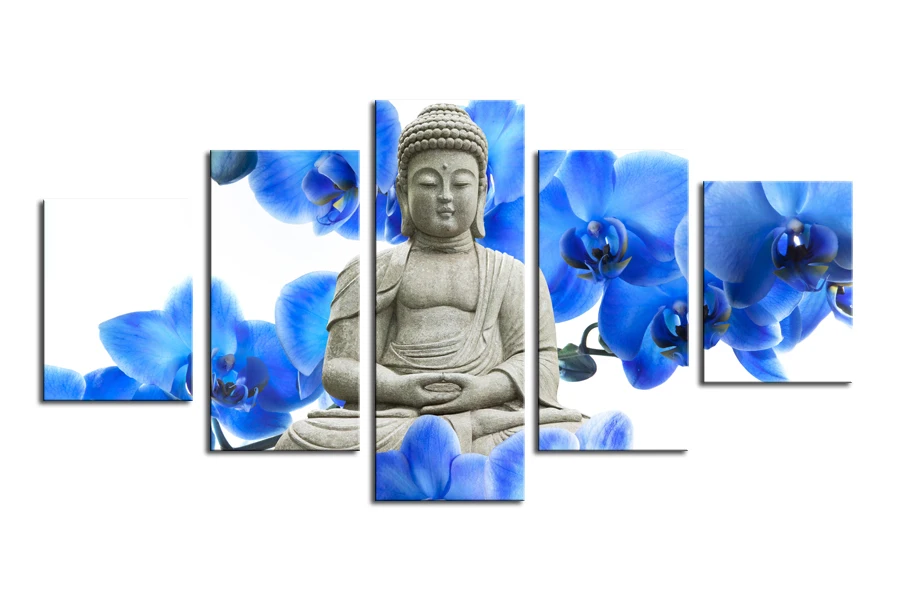 Синие цветы и статуя картины Будды для гостиной Настенная картина маслом Будда