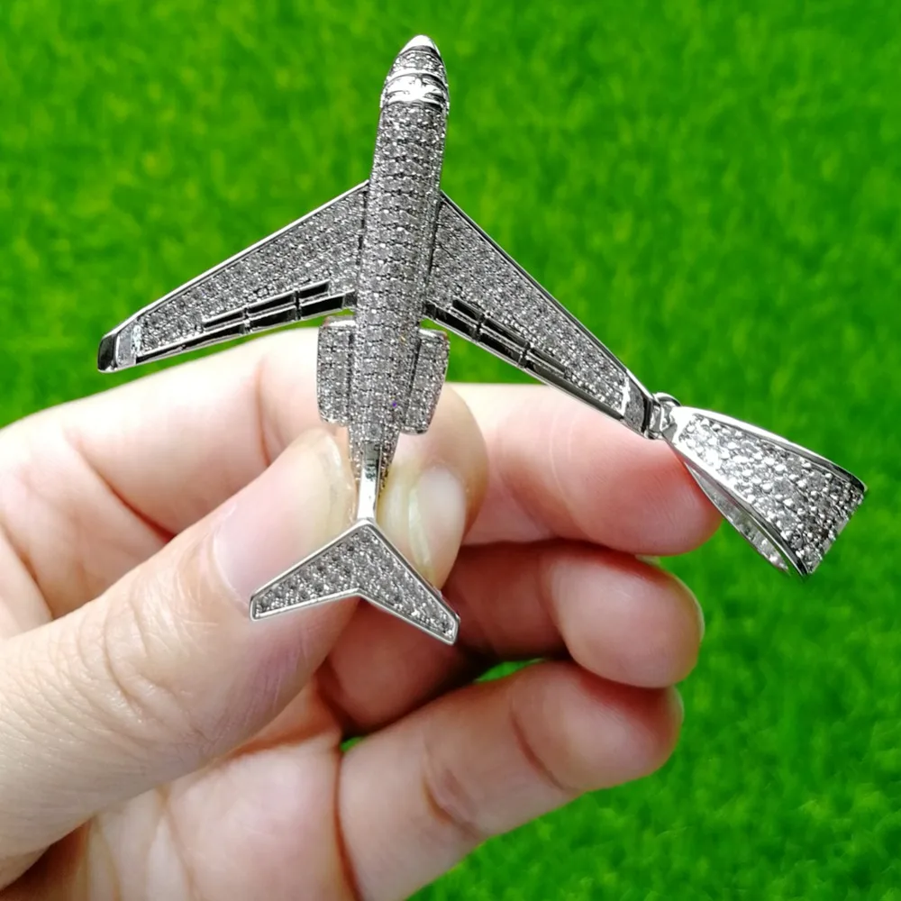 Латунь CZ Самолет Форма Подвески Iced Out хип хоп Ожерелье для мужчин и женщин золотой цвет серебряный цвет CN134