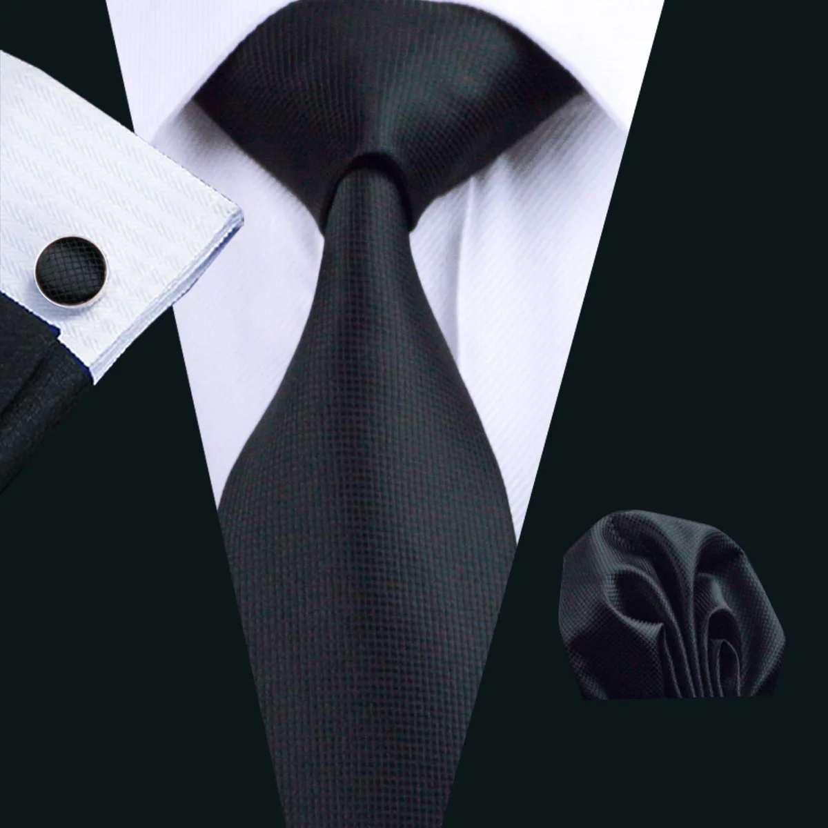 

Black Solid Silk Men's tie Wedding Party Business Tie set FA-251