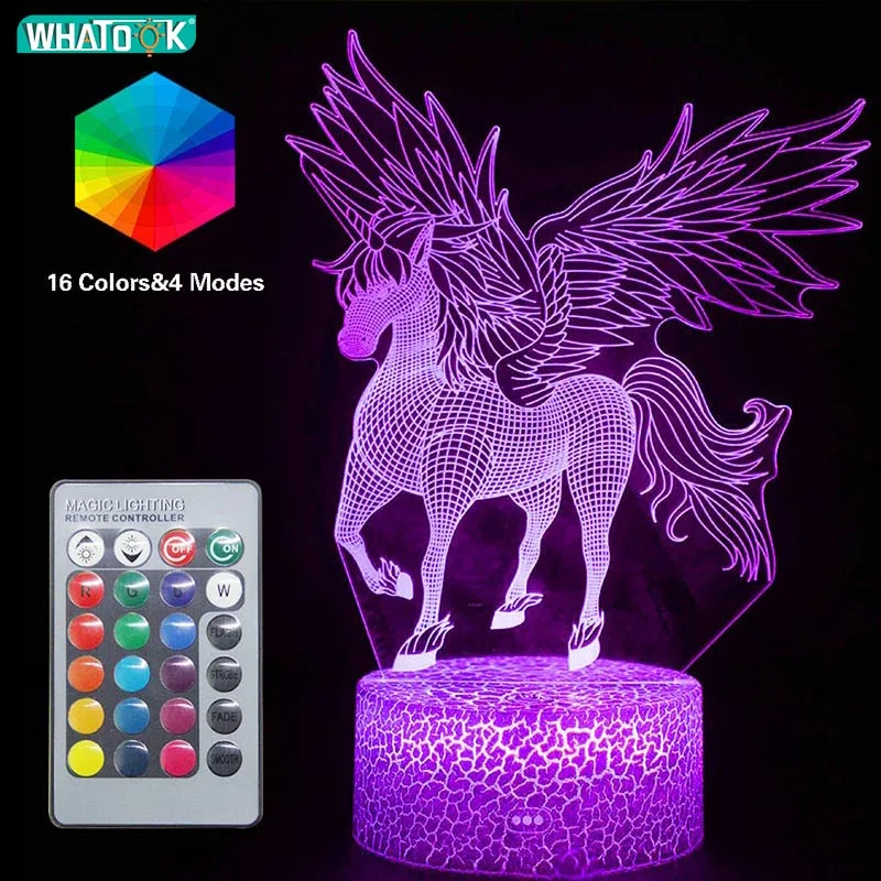 СВЕТОДИОДНЫЙ ночник в виде единорога 3D настольные лампы с дистанционным