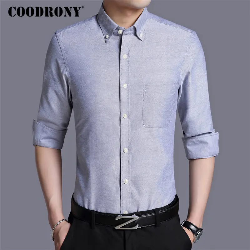 Бренд COODRONY, мужская рубашка, осень, облегающая, длинный рукав, мягкая, хлопок, рубашка, мужская, деловая, повседневная, рубашка с карманом, 96063