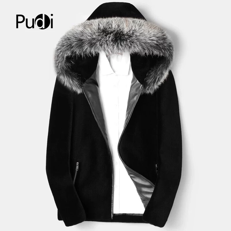 Новинка 2018 мужские модные куртки PUDI MT846 из 100% шерсти с воротником лисьего меха и