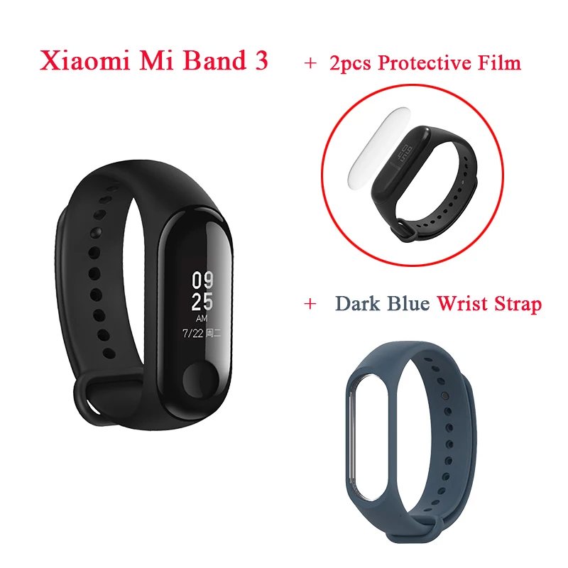 Глобальная версия Xiaomi mi Band 3 0,78 большой OLED сенсорный экран Смарт-Браслет фитнес-трекер mi Band 3 цветной смарт-браслет - Цвет: Dark Blue Bracelet