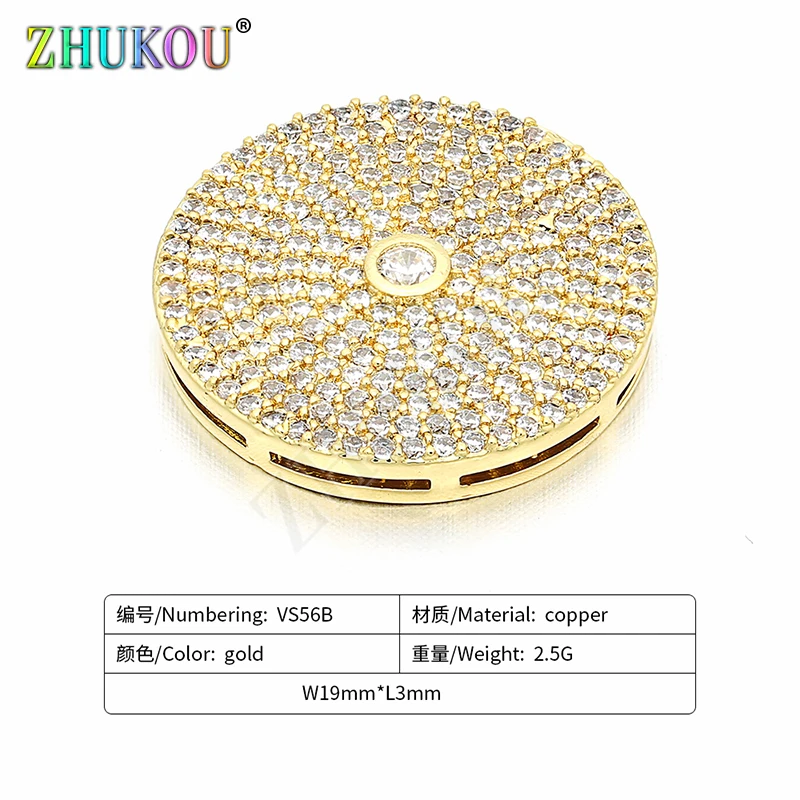 

19mm Handmade Brass Cubic Zirconia Gold Disc Charms Connectors DIY Jewelry Bracelet Necklace Making, Model: VS56
