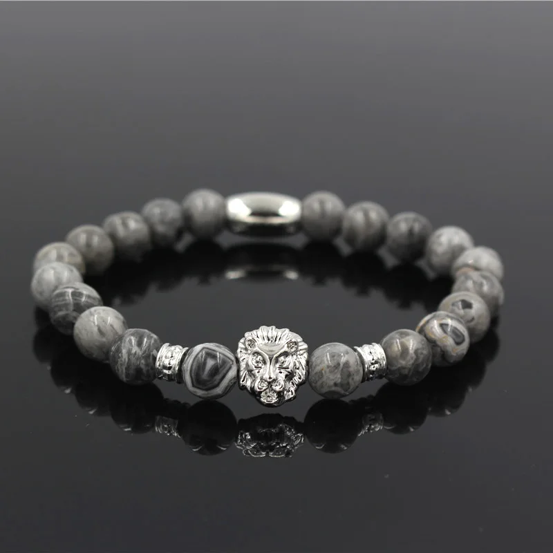 RB1571S NADEEM Мода Masculinas натуральный мрамор каменная голова льва браслет для женщин браслеты Hombre Bracciali мужской эластичный браслет из бусин - Окраска металла: RB1571S