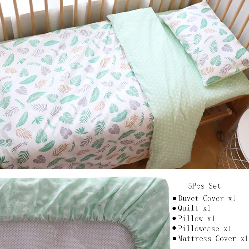 5 Pcs Cover Leaf Детский комплект постельного белья для новорожденных, мягкий хлопковый комплект постельного белья для кроватки с Бампером для девочки, Комплект постельного белья для детей, декор для детской комнаты на заказ - Цвет: 5 Pcs Cover Leaf