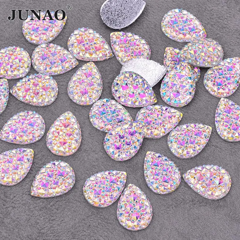 JUNAO 10x14 мм 13x18 Блестящий AB Стразы полимерные камни аппликация без горячей фиксации