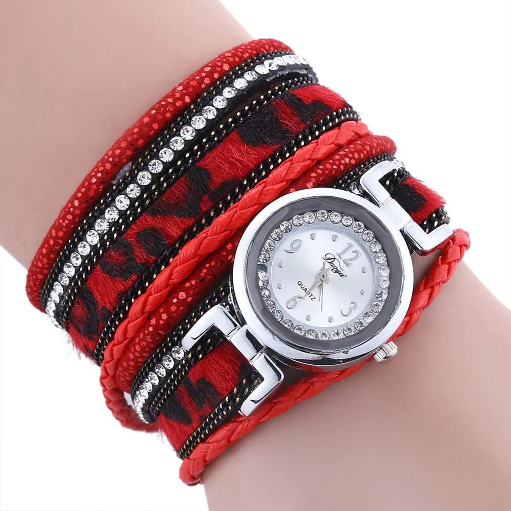 Женские кварцевые часы с леопардовым узором алмазной кнопкой на присоске модные