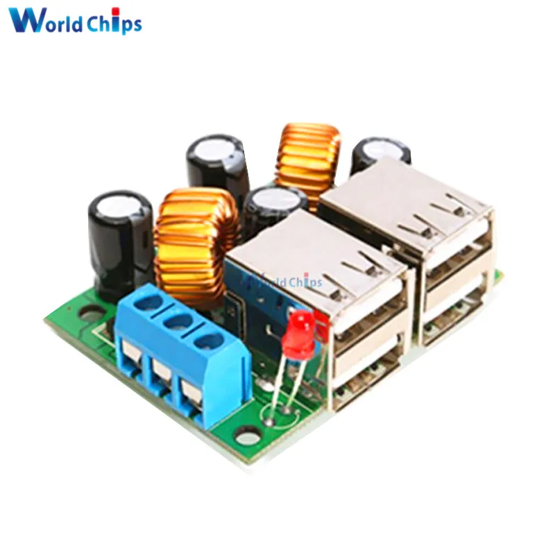 Понижающий модуль платы преобразователя питания с 4 USB портами A5268 DC 12V 24V 40V to 5V 5A