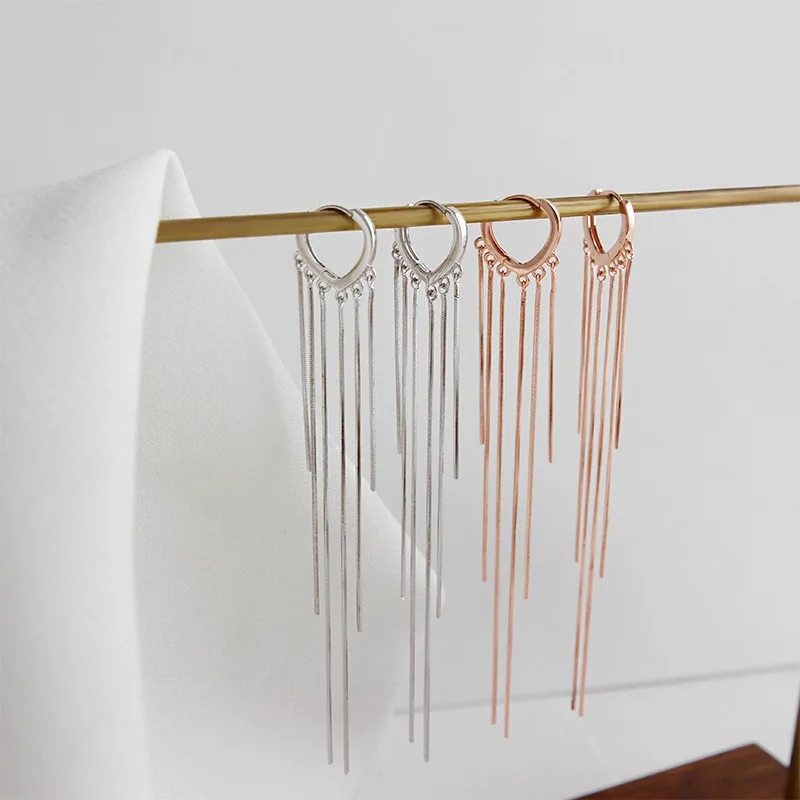 

Silvology 925 Sterling Silver Snake Chain Heart Long Tassel Earrings Rose Gold French Drop Earrings for Women 2019 Party Jewelry