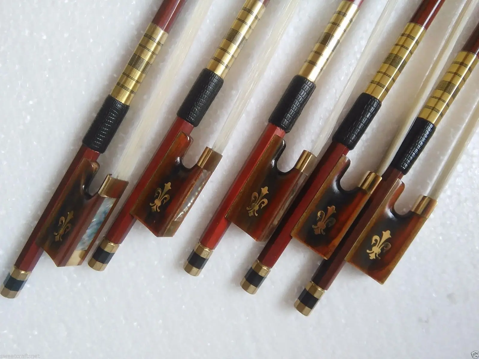 

5 PCs Violin Bow Brazil wood Bow Red horn Frog white horse hair 1505#