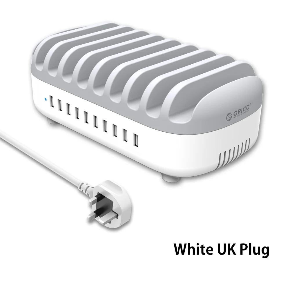 ORICO 10 Порты USB Зарядное устройство Док-станция с держателем 120 Вт 5V2. 4A* 10 зарядка через USB для смартфонов Tablet PC Применить для дома общественных - Тип штекера: White UK Plug
