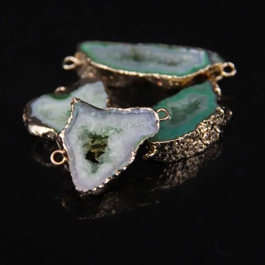 5 шт. натуральная Друза фоторазъем зеленая геодеза с золотистыми краями граненые