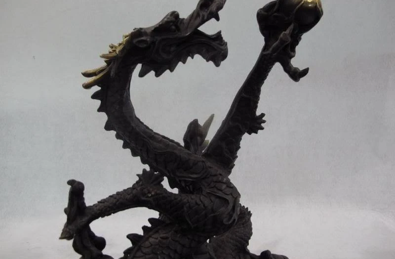 12 Chinese Royal Copper Bronze Home Feng Shui Spiral Fly Dragon Play Bead Statue | Дом и сад