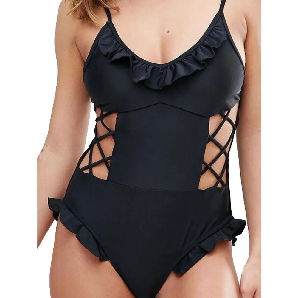 Женский цельный купальный костюм с оборками пуш ап бикини stroje k pielowe