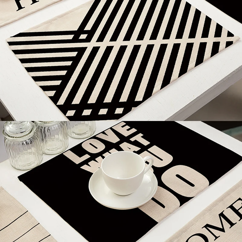 Черно-белые подставки Holaroom с абстрактным геометрическим принтом из хлопка и льна