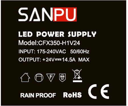 SANPU непромокаемые Питание 24V 350W 15A безвентиляторный тихий постоянного Напряжение DC24V светодиодный драйвер 220-240VAC для 24VDC трансформатор IP63