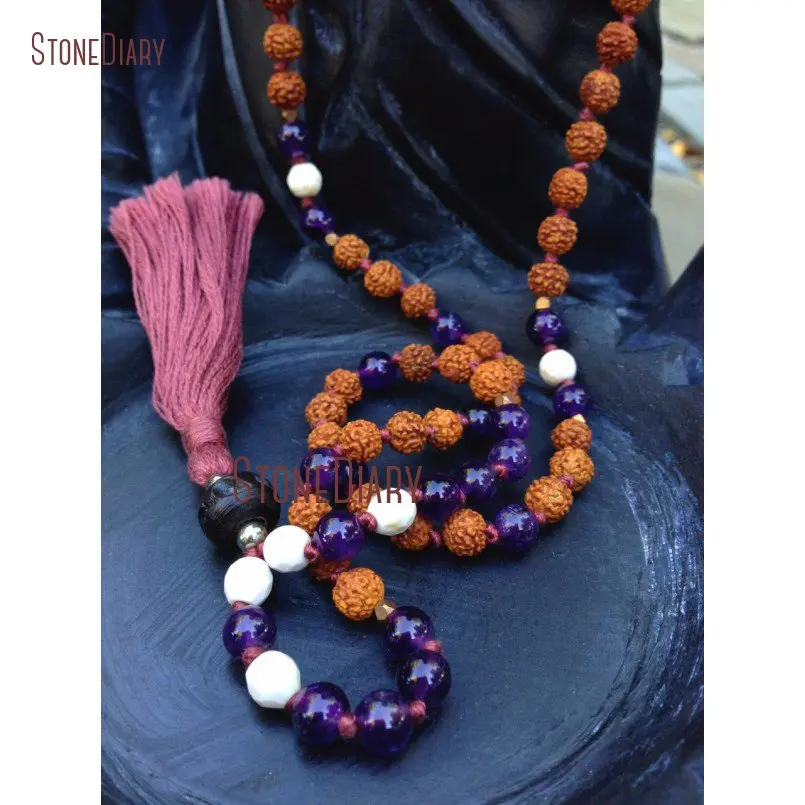 Женская буддийская молитва колье с кисточкой аметист Howlite 108|tassel necklace|necklace