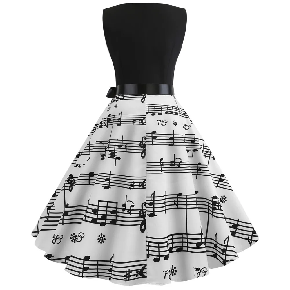 Vestidos, женское летнее винтажное платье, одежда с музыкальной нотой, Цветочный халат, Ретро стиль, Свинг, повседневное, 50S 60 S, вечерние платья в стиле рокабилли