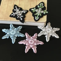 1pc snowflake flowers 3d handmade rhinestone beaded patches for clothing diy sew on parches embroidery applique floral