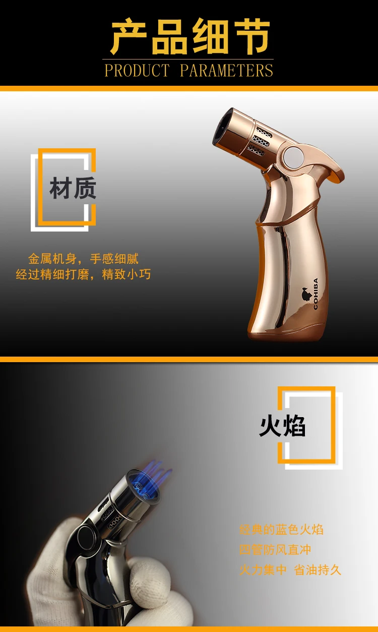 COHIBA Высокое качество металла Firedragon пистолет Стиль газ-бутан ветрозащищенная тройной факел пламени сигареты сигары сварочная зажигалка