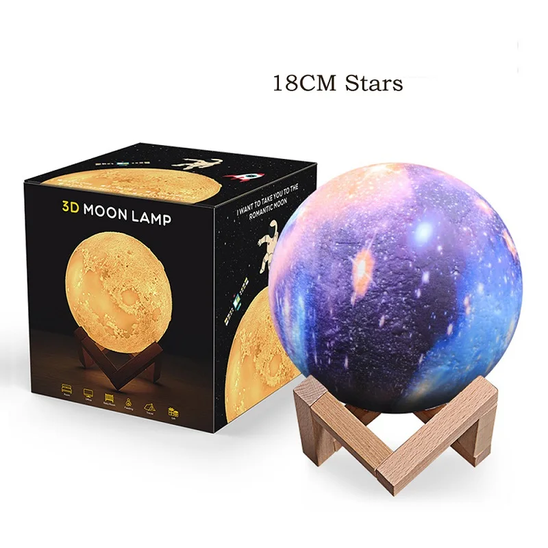 Stars 7.1 inch 3D Лунная лампа, новинка, светильник, светильник ing, Лунная лампа лунного света, настольный USB светодиодный светильник с сенсорным датчиком, меняющие цвет, ночные лампы - Цвет: Stars 7.1 inch