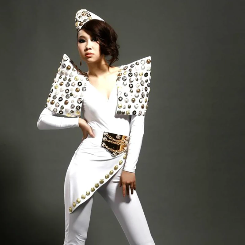 Новинка 2017 певица костюм бар DJ Ds сексуальный белый комбинезон выступления одежды
