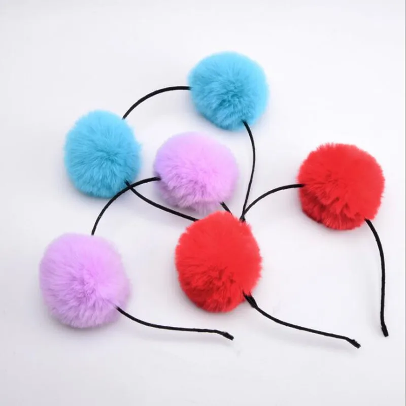 

New Women Girls 6cm Fluffy Fur Pompon Ball Headband Children Adults Headwear Hair Accessories Party Favor Wedding