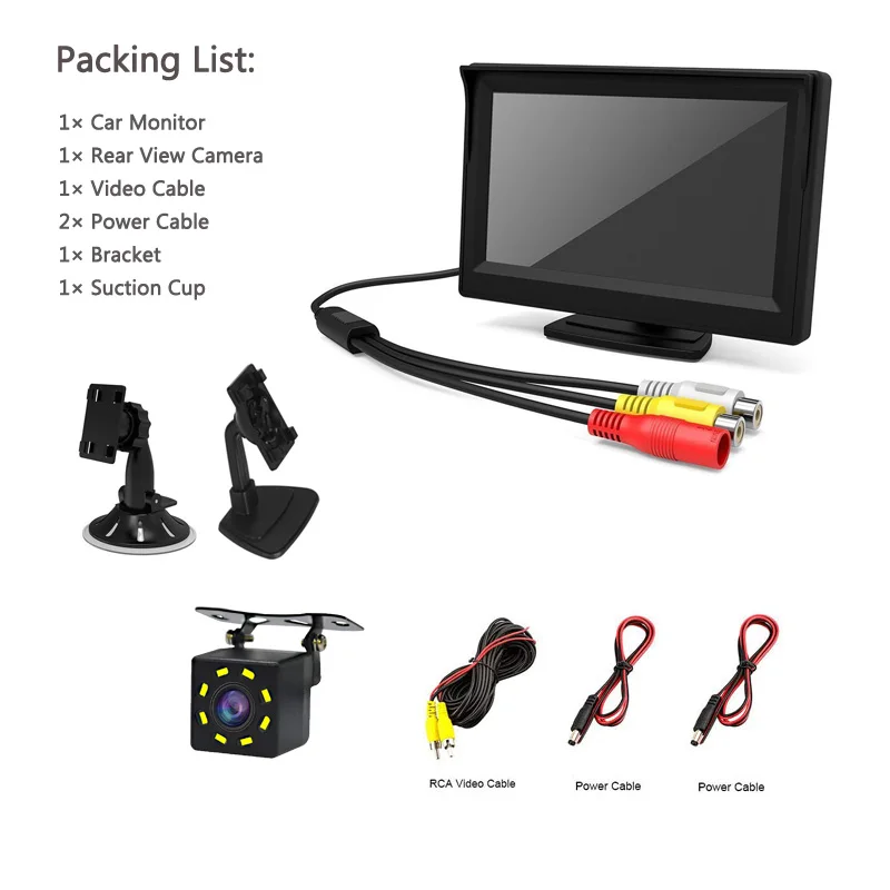 LED YuanTing 5 дюймов TFT lcd Автомобильный монитор заднего вида+ парковочная камера заднего вида HD CCD ночного видения Водонепроницаемая - Название цвета: LED