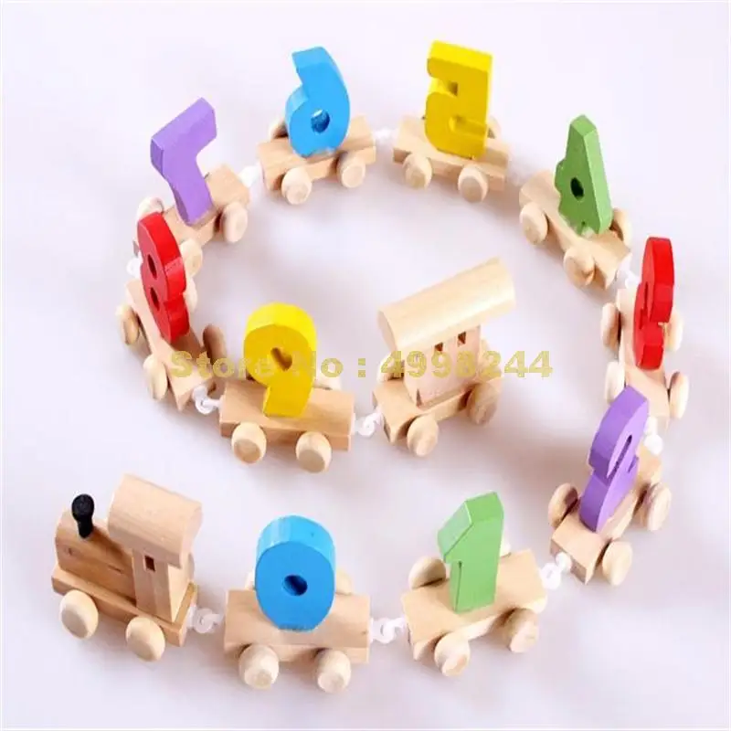 Деревянные pull &amp drag цифровой маленький поезд транспортного средства блоки