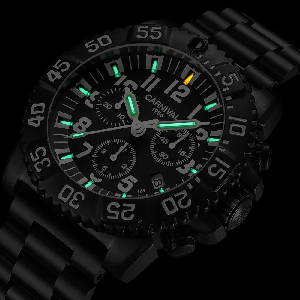 Relogio masculino Switzerland CARNIVAL Tritium кварцевые часы для мужчин импортные Move Мужские t Сапфир