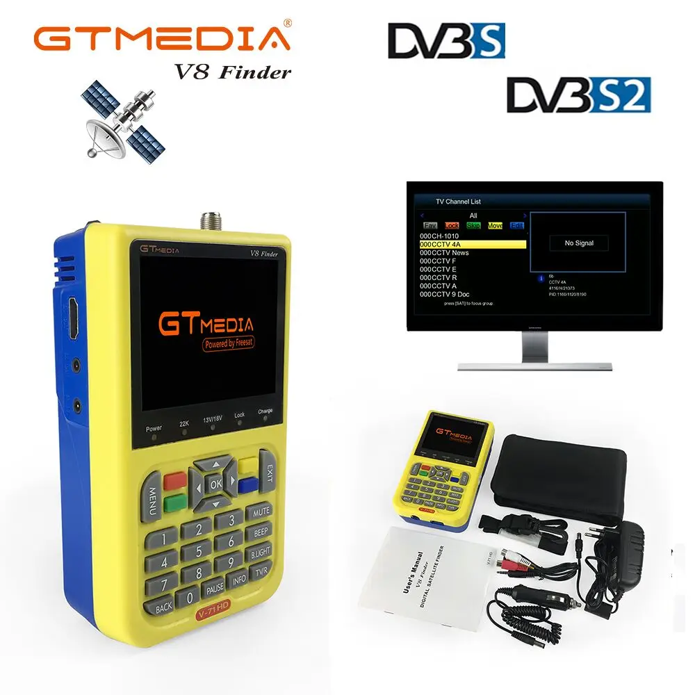 Цифровой спутниковый искатель GTMEDIA V8 3,5 дюймов lcd HD 1080P Satfinder DVB S/S2/S2X HD 1080P приемник ТВ-сигнала