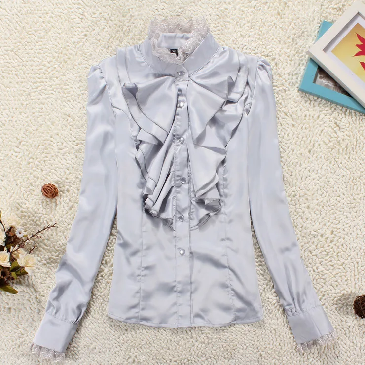 2018 г. Новая Женская высокая шея оборками женщин Винтаж викторианской Блузка