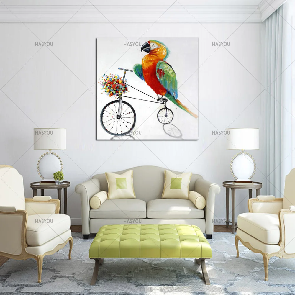 Картина маслом ручной работы на холсте попугай велосипеде картина абстрактная