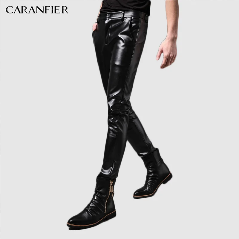 Мужские кожаные брюки CARANFIER повседневные из искусственной кожи для ночных клубов