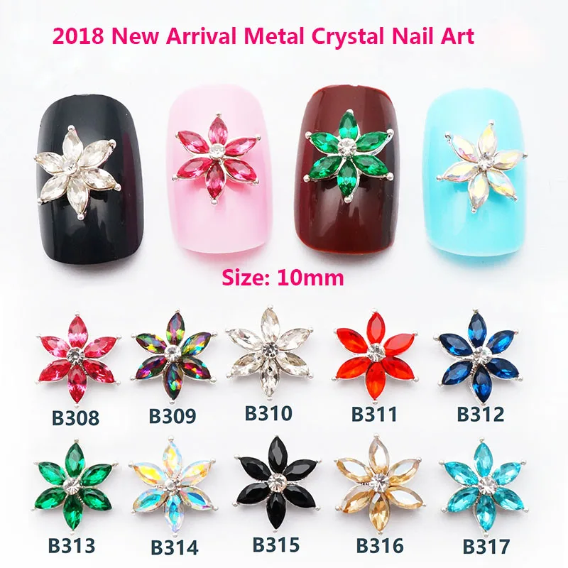 

Free Shipping 100pcs 10mm Flower Strass Nail Art Rhinestones Jewelry Metal Nail Art Design 3d Nails Decorations New Arrive