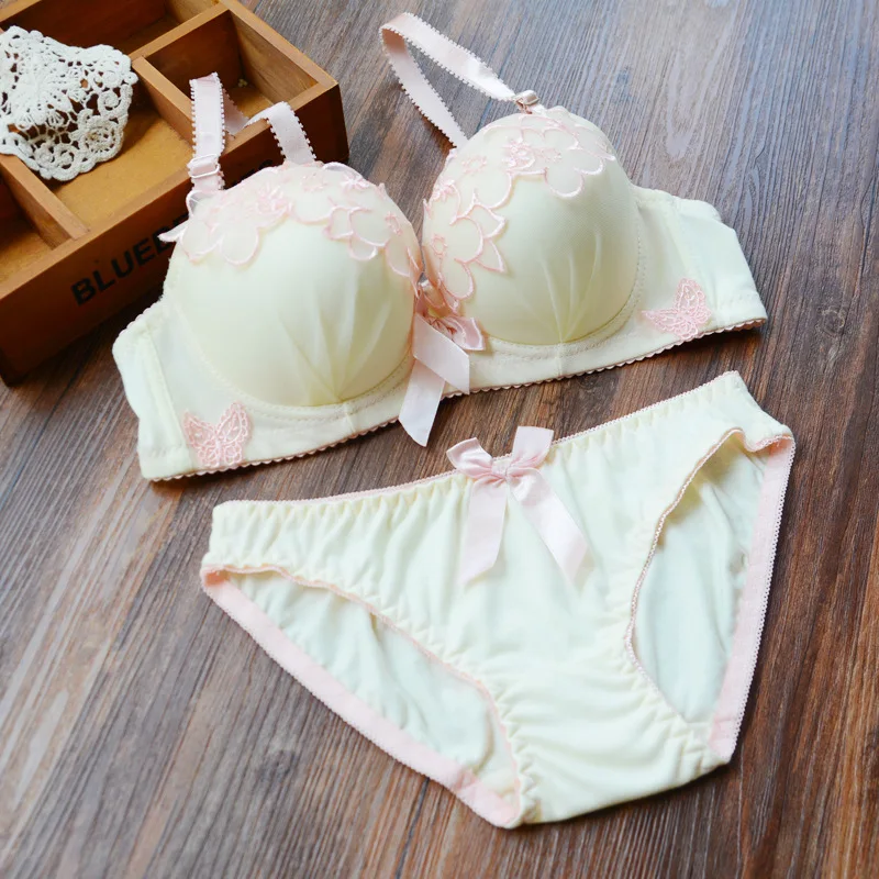 Сексуальный бюстгальтер для девушек набор вышитые кружева тонкие чашки со