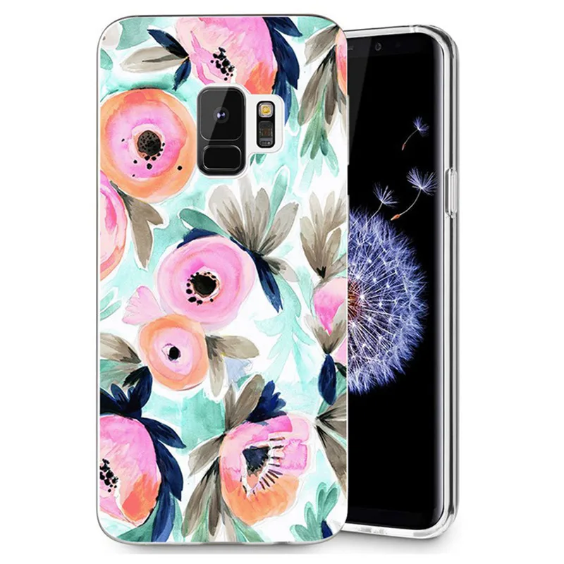 For Samsung Galaxy S9 S9Plus S8 Plus S7 edge Note 8 J530F A3 A5 TPU Colorful Soft Flora Cat pink Heart Painted Case Fundas E086 |