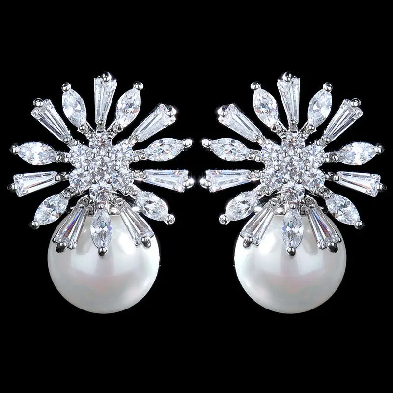 Серьги гвоздики с пресноводным жемчугом в форме цветка|silver plated|silver silverstud earrings silver