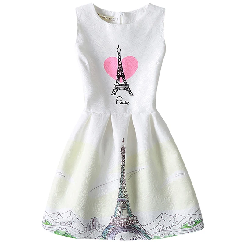 Summer Sleeveless Girl Dresses Tower Butterfly Flower Print Dress for Girls Fashion Children Vestidos Kids Clothes | Детская одежда и